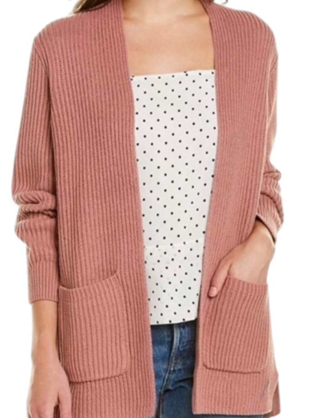 Madewell Nolan Pink Blush Cotton Open Front Cardigan Sweater